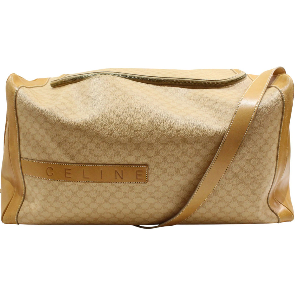 CELINE Macadam Boston Bag Shoulder Beige Leather Travel Overnight